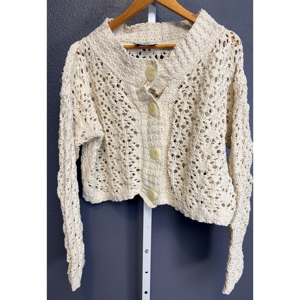 Vintage 525 Womens Cream Textured Knit Button Front Cardigan Grandmacore Preppy